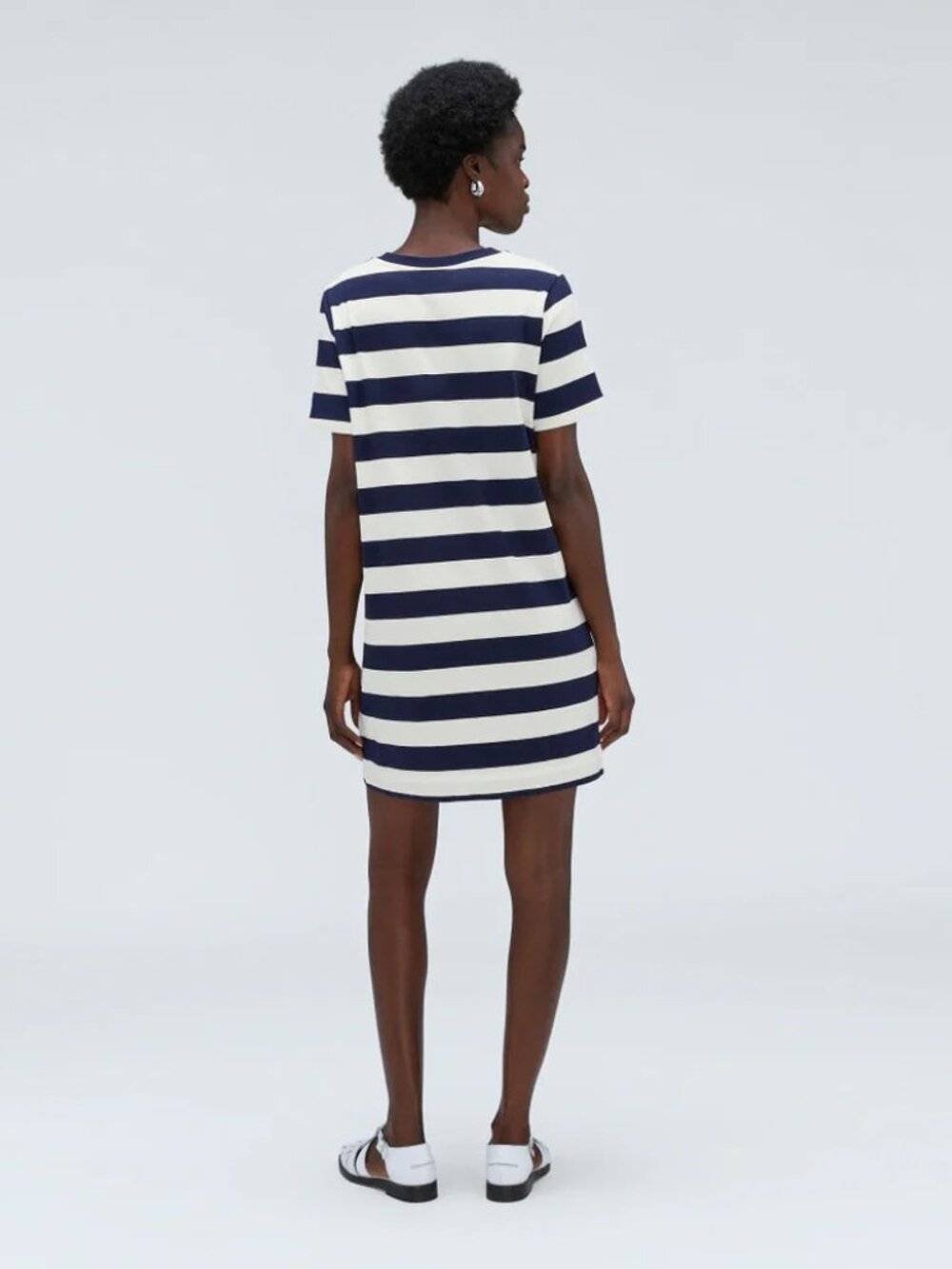 Everlane - The Organic Cotton Weekend Tee Dress | Large | Navy & Canvas Stripe - Picture 7 of 16